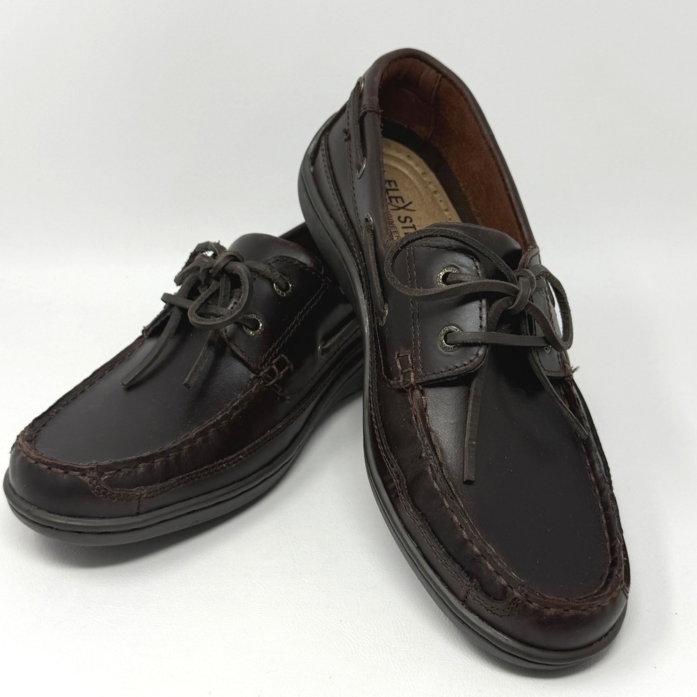 Bass Flex Step Lewis Mens Brown Leather Boat Deck Shoes Loafers Size 8.5. READ